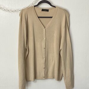 Laura Scott Beige Ribbed V-Neck Button Cardigan